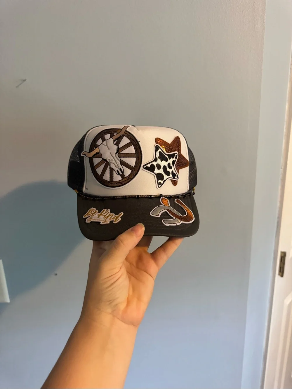 Brown and White Western Patch Trucker Hat